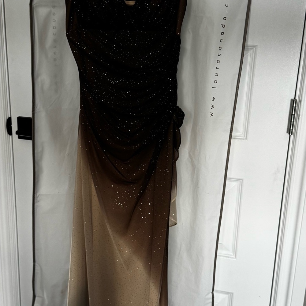 Elegant Ombre Black to Tan Maxi Dress with Sparkle